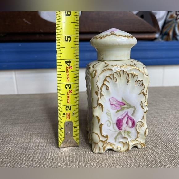 Vintage Porcelain Perfume Bottle Victorian Tea Caddy Ginger Jar Powder Floral - Picture 6 of 7